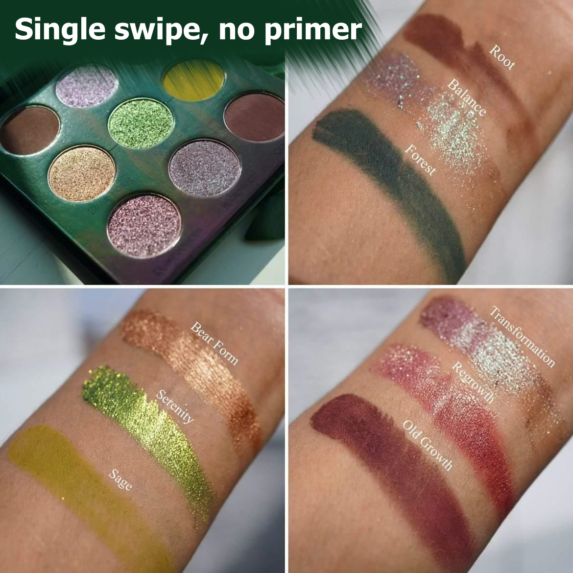 Druid eyeshadow palette swatches by Fantasy Cosmetica