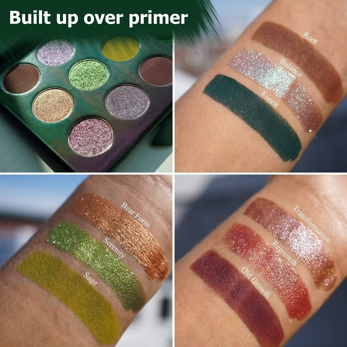 Druid eyeshadow palette swatches by Fantasy Cosmetica