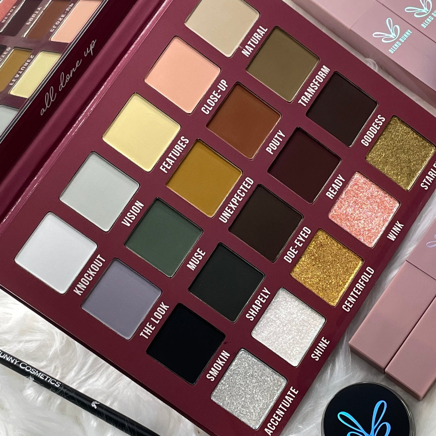 All Done Up eyeshadow opened by Blend Bunny cosmetics