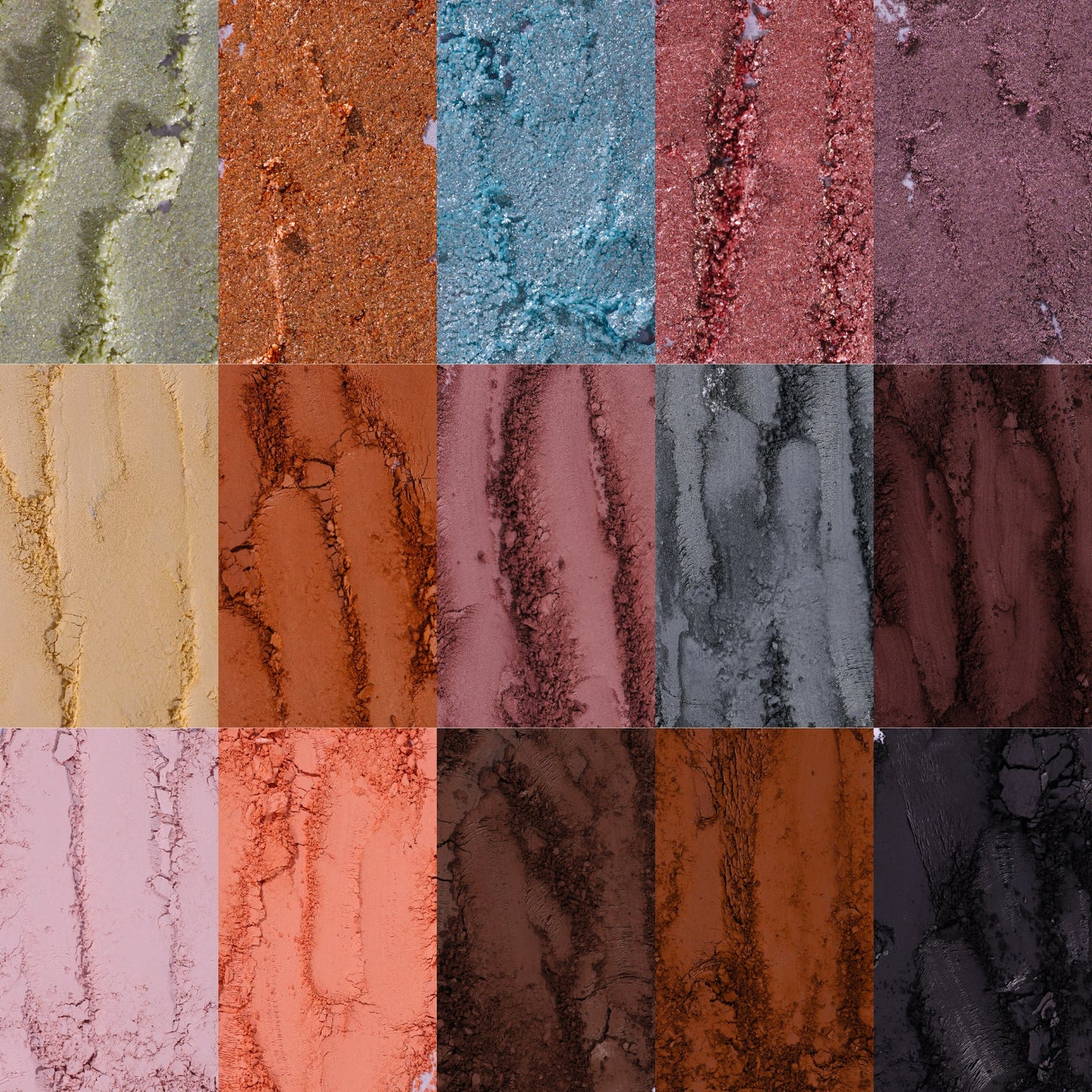 Macro texture close-up of Flora shades showing shimmer and matte finishes