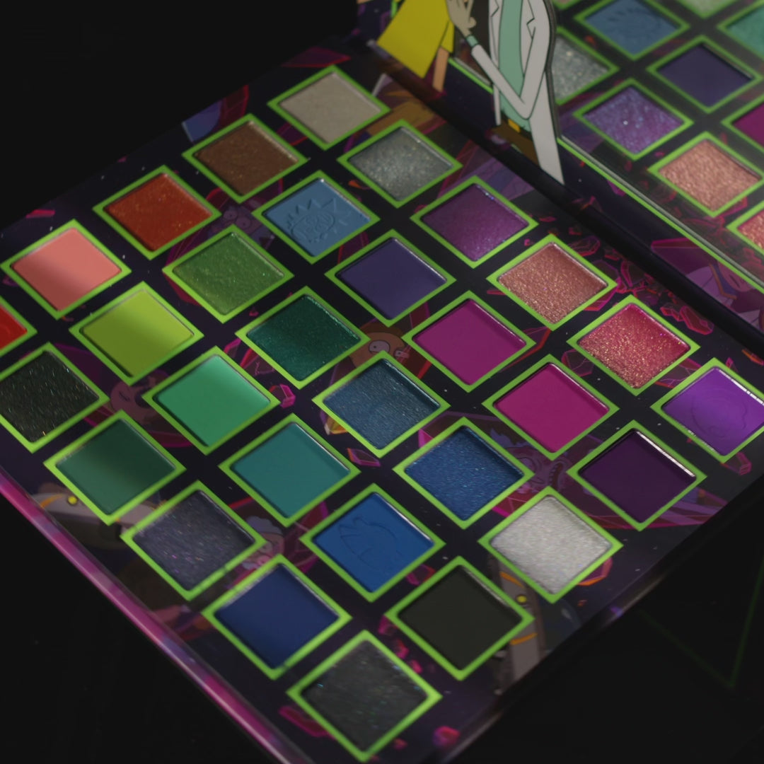 Rick and Morty X Glamlite 30 shades eyeshadow palette opened