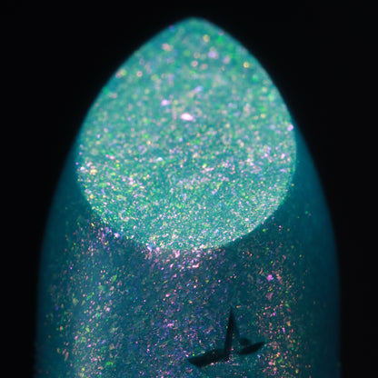 Daydream: aqua teal lip sparkle balm bullet with iridescent pink and green micro-shimmer