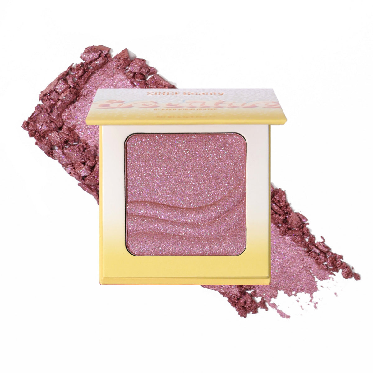 Flashy Fluorite: open compact of mauve to pink highlighter with a wave-embossed pan over a crushed mauve swatch