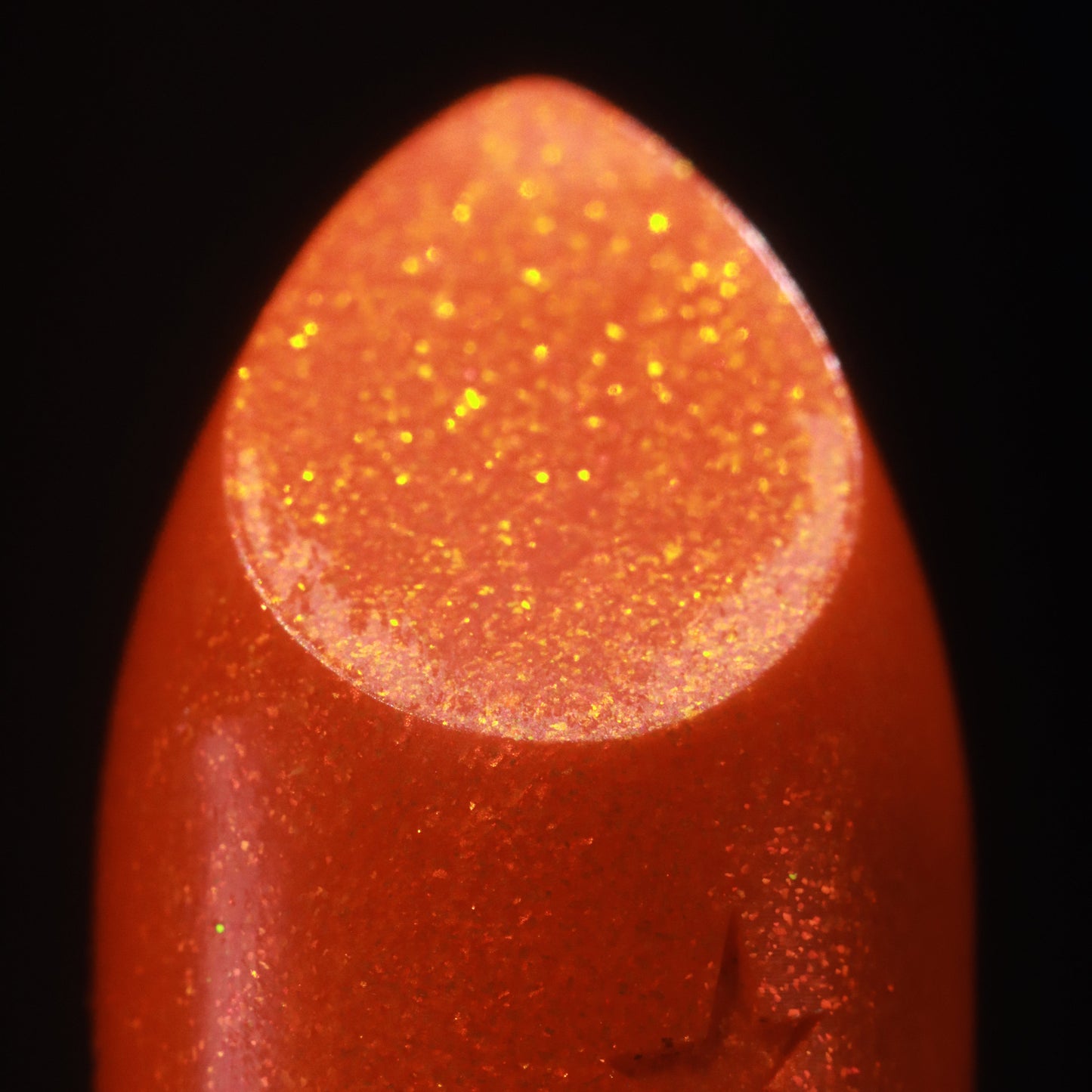 Sunshine: warm orange lip sparkle balm bullet with fine gold micro-shimmer