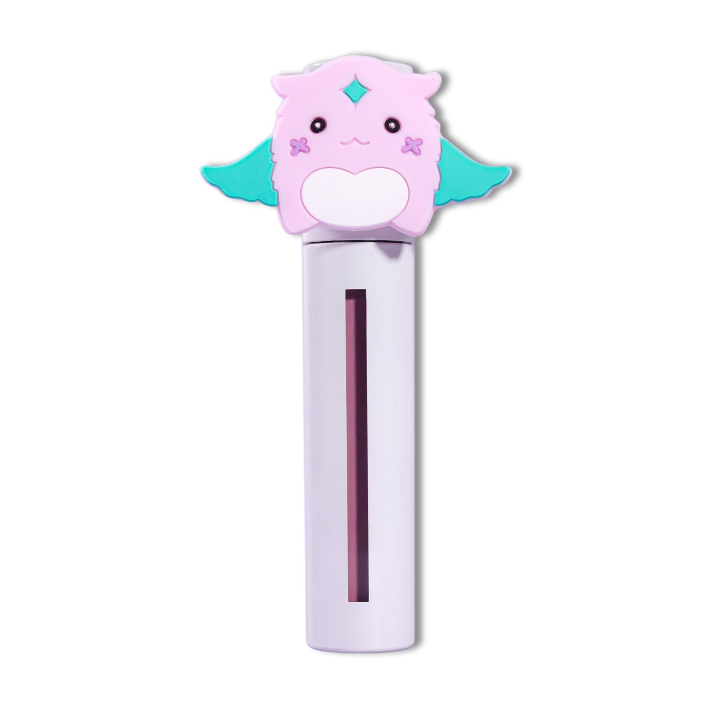 Bloom lip mud tube capped with the pink Gleam mascot topper, pink product visible through the window.