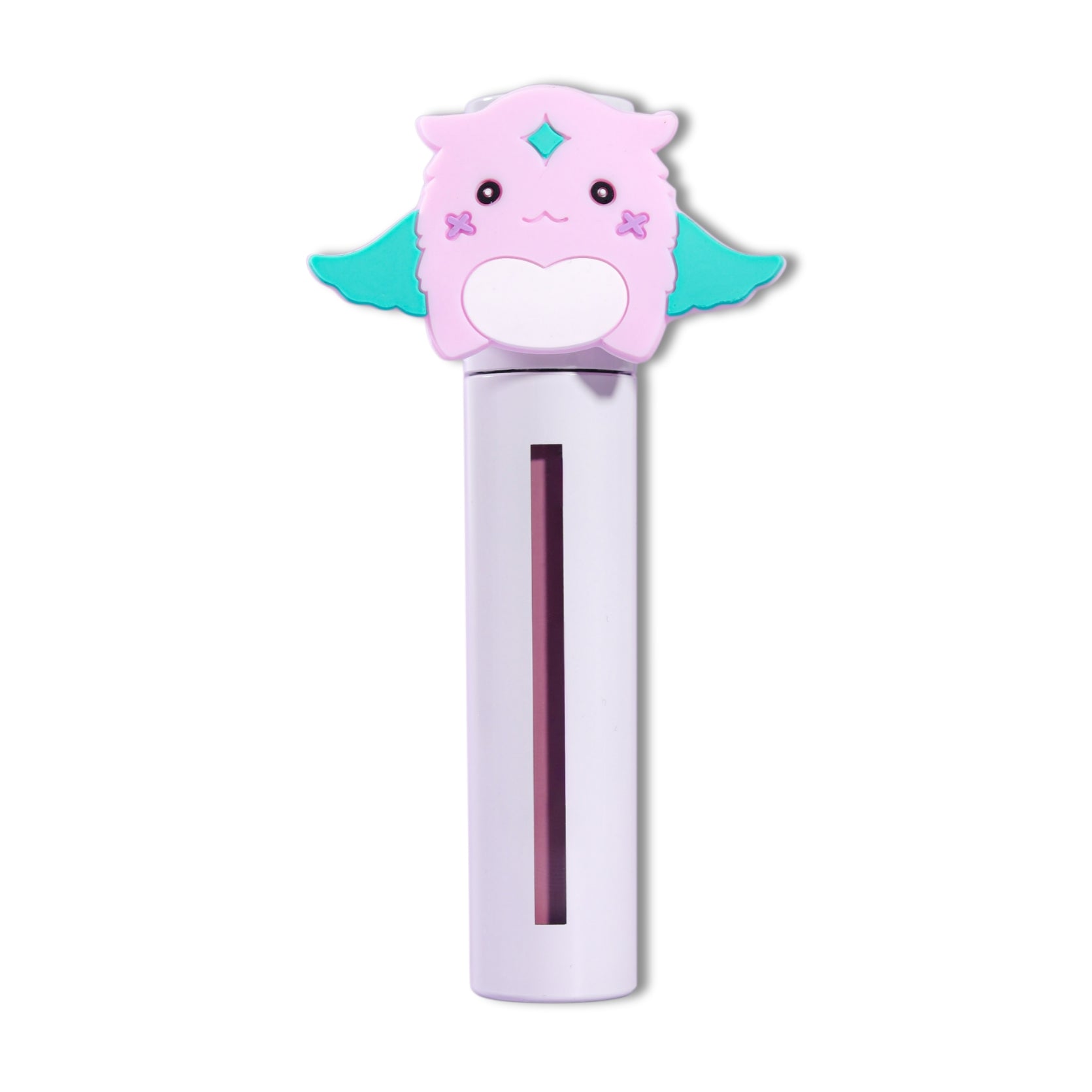 Bloom lip mud tube capped with the pink Gleam mascot topper, pink product visible through the window.