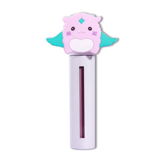 Bloom lip mud tube capped with the pink Gleam mascot topper, pink product visible through the window.