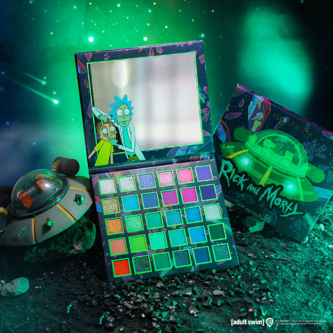 Rick and Morty X Glamlite 30 shades eyeshadow palette opened