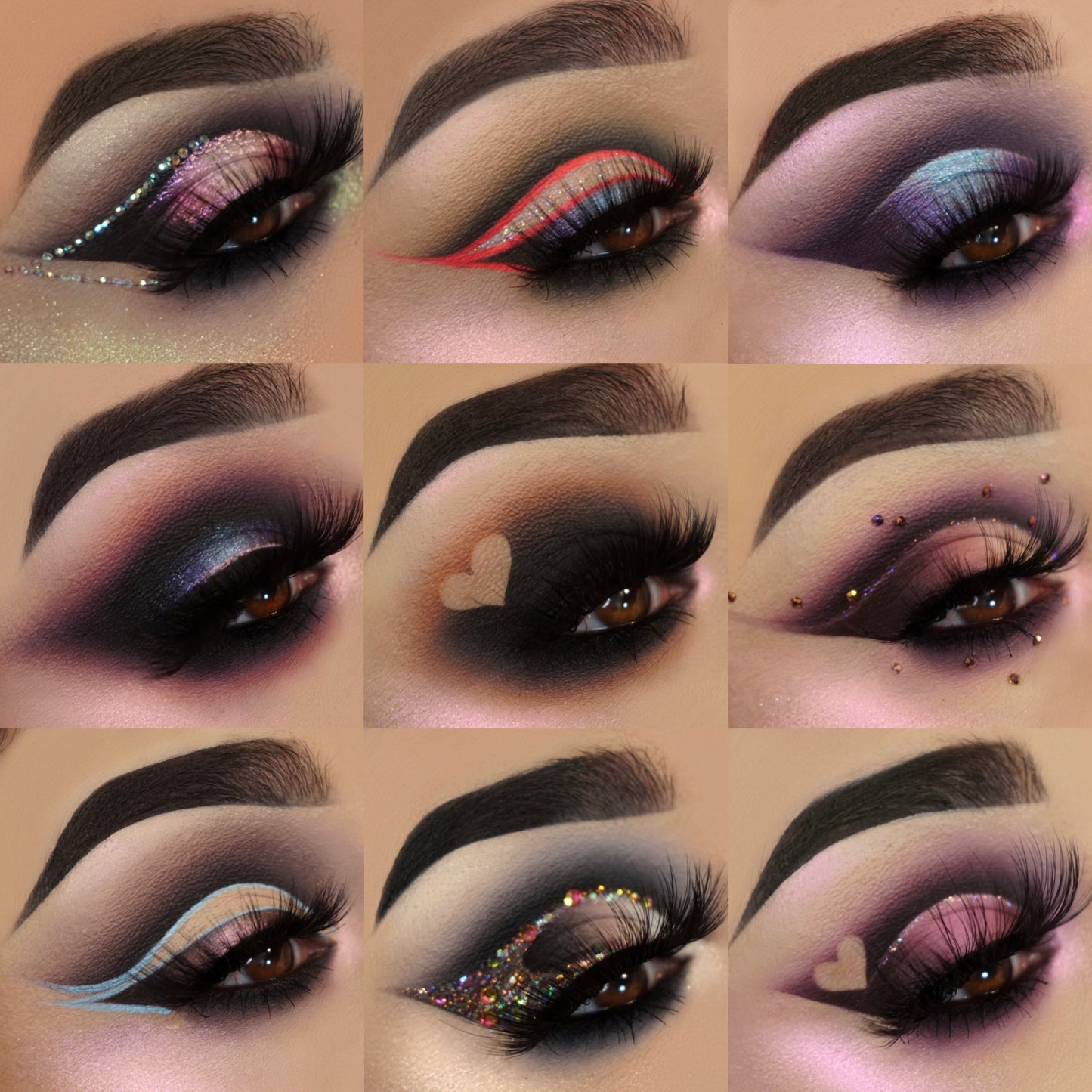 Nine eye looks created with the Dollhouse palette shades