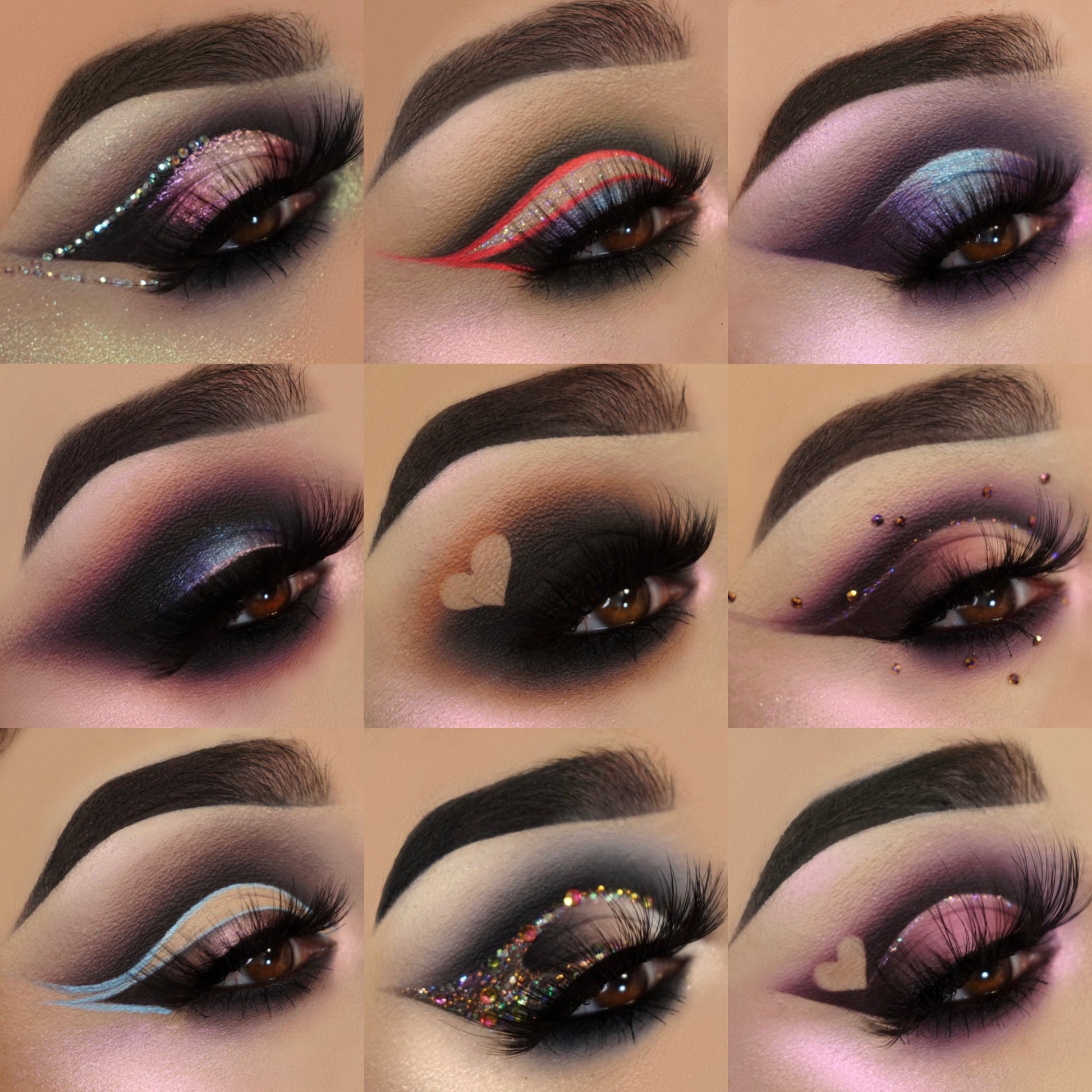 Nine eye looks created with the Dollhouse palette shades