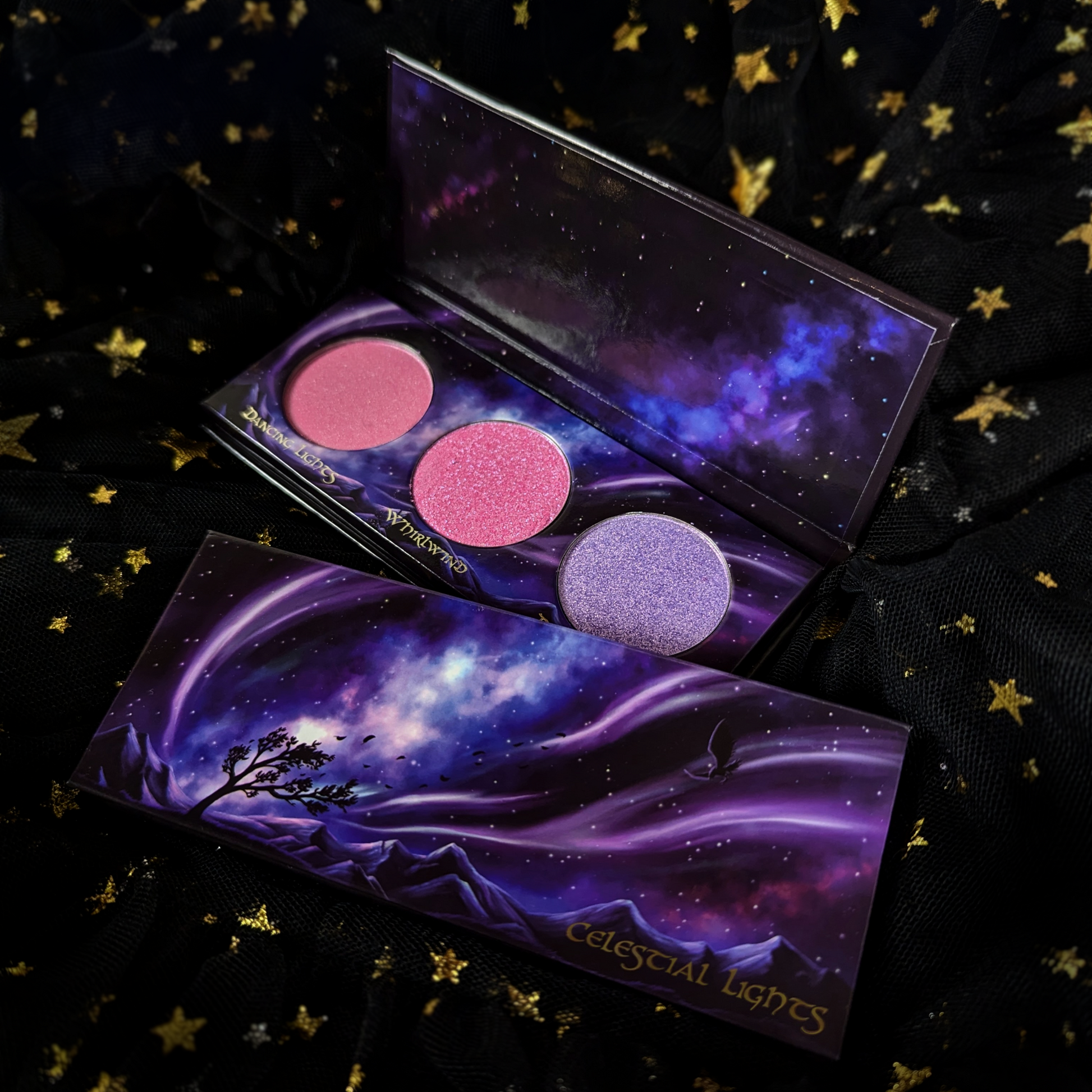 Celestial lights highlighter palette by Fantasy Cosmetica opened