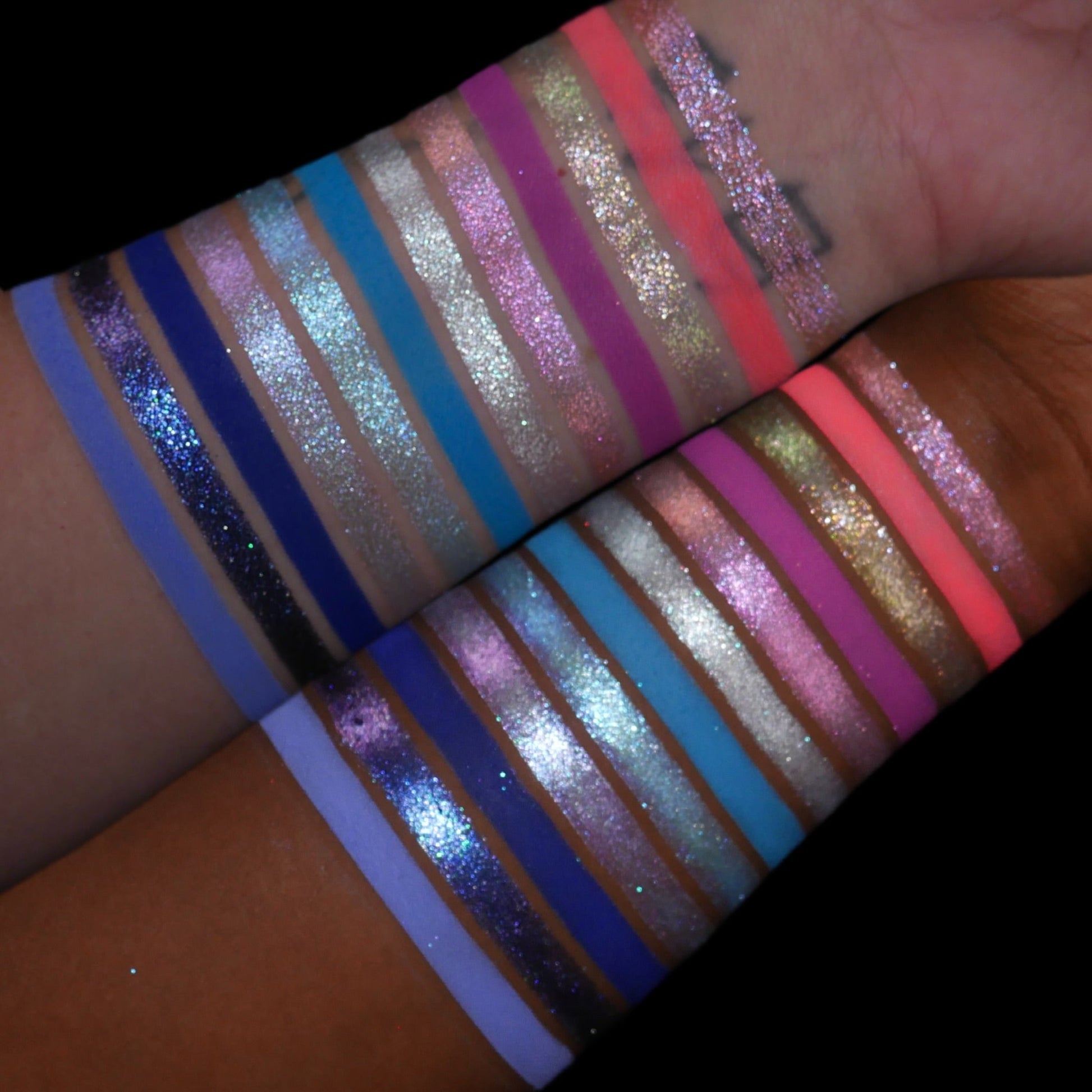 On Cloud 9 multi-chrome shimmers swatched close-up, showing blue, purple, silver, and pink shifts