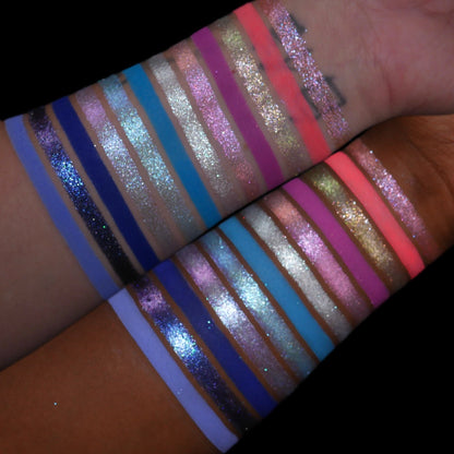 On Cloud 9 multi-chrome shimmers swatched close-up, showing blue, purple, silver, and pink shifts