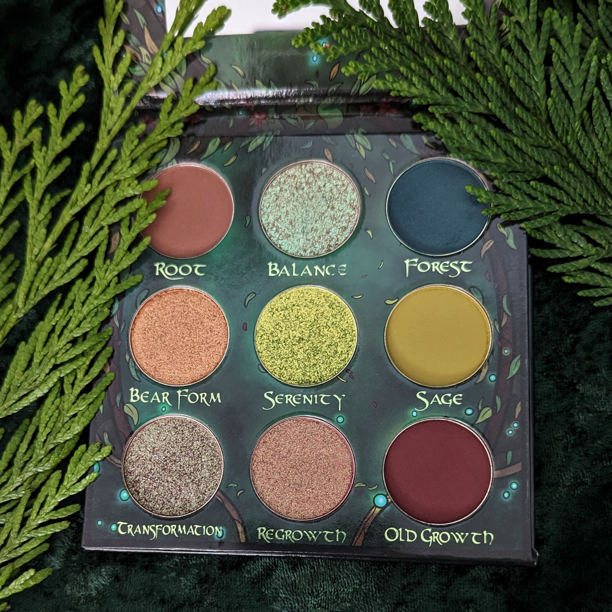 Druid eyeshadow palette opened by Fantasy Cosmetica
