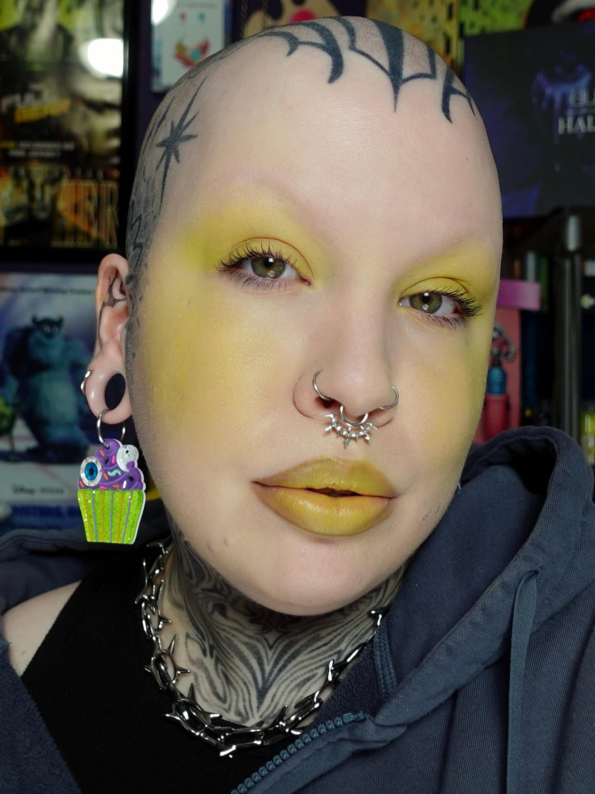 Eerie, the electric chartreuse, worn on the lids and lips.