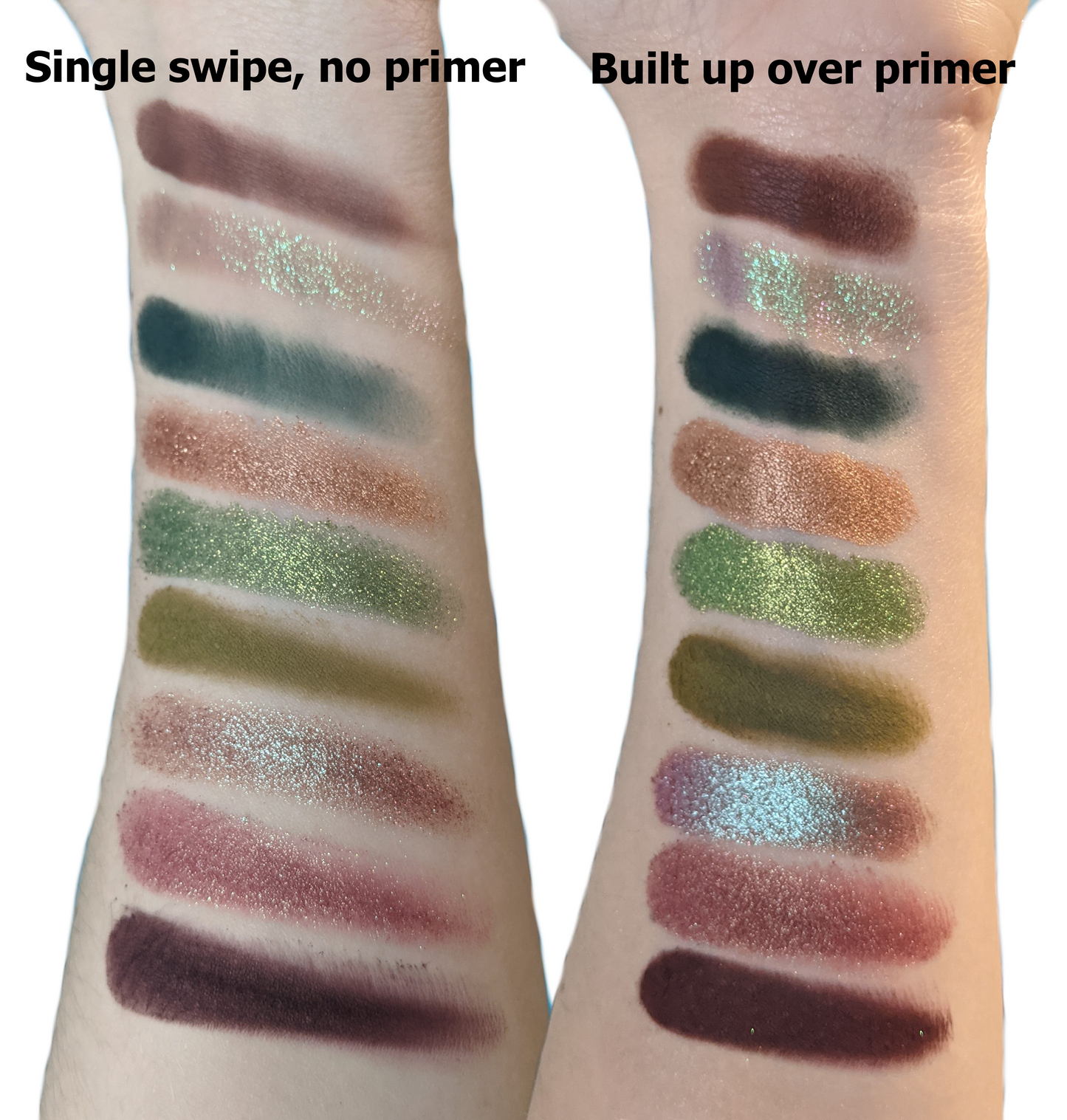Druid eyeshadow palette swatches by Fantasy Cosmetica