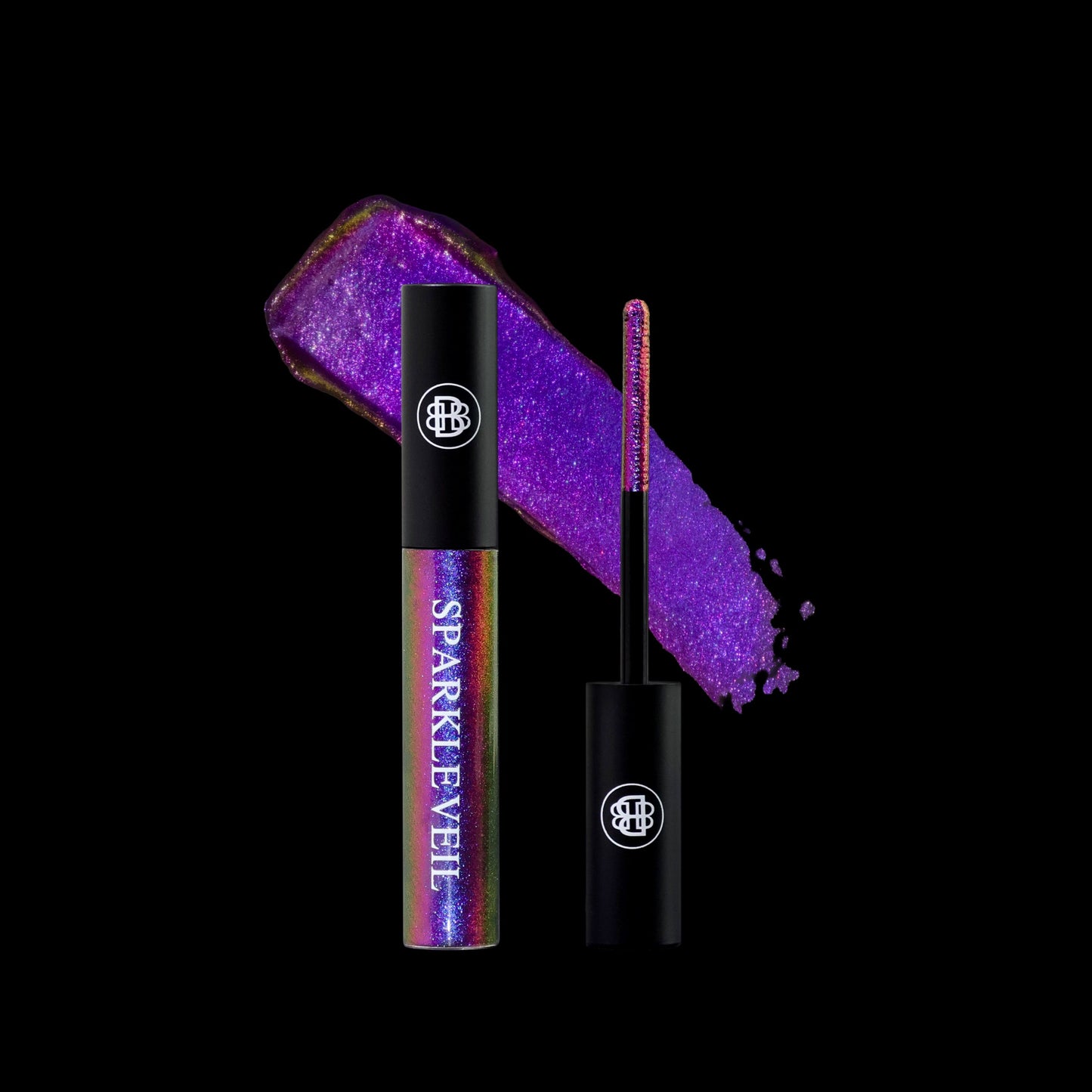 Lunar Petal tube and wand with a violet-magenta sparkle swatch