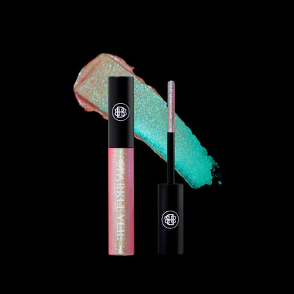 Astral Bloom tube and wand with a pink-to-mint sparkle swatch