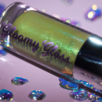 Melon-Choly tube: lime sparkles twinkling in a sheer ghoulish green base