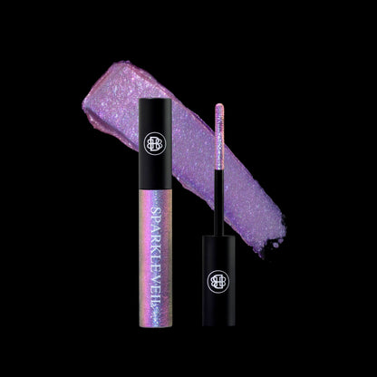 Bellabeautebar Sparkle Veil mascara topper in Moonprism, tube and wand with a lilac-purple sparkle swatch