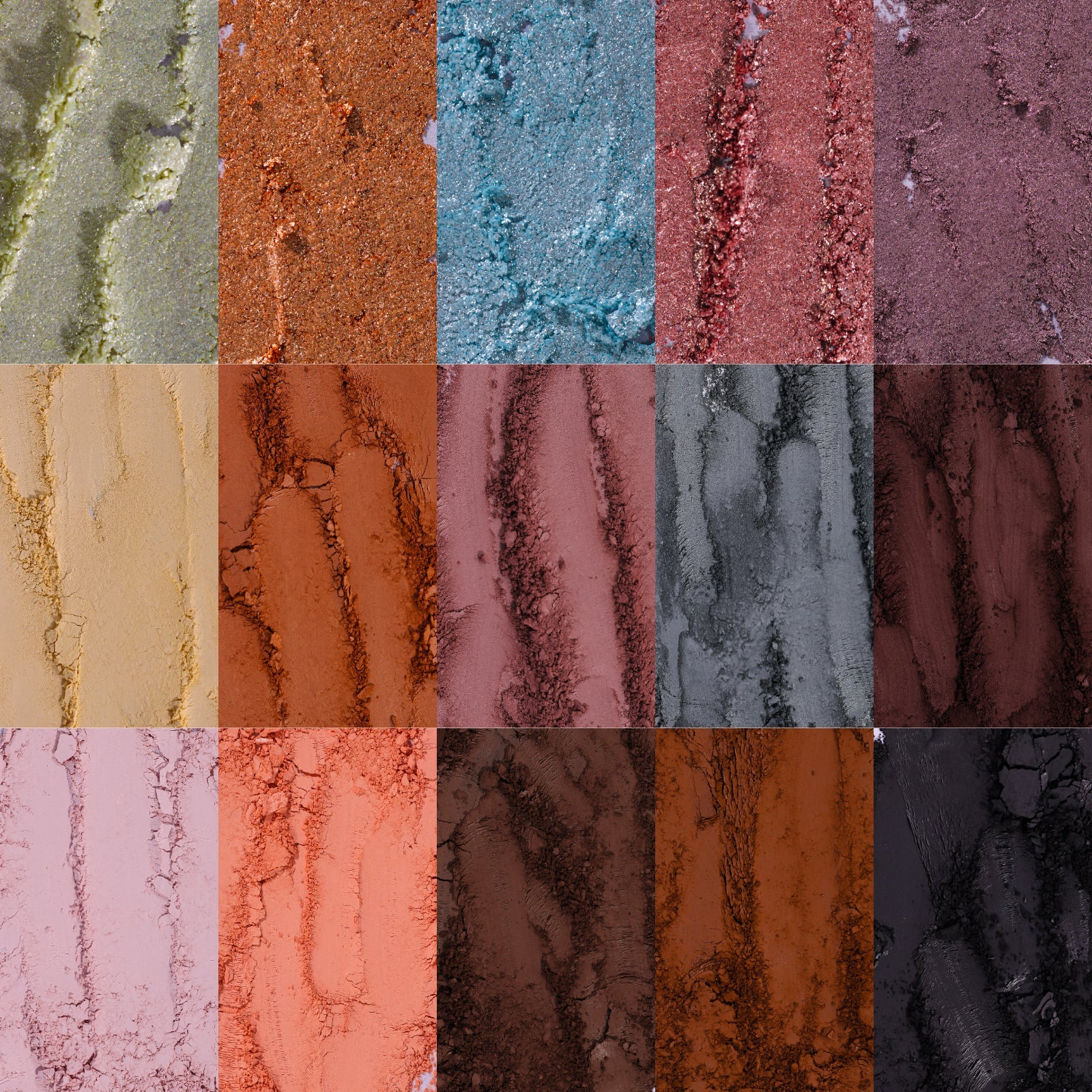 Macro texture close-up of Flora shades showing shimmer and matte finishes