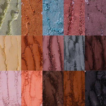 Macro texture close-up of Flora shades showing shimmer and matte finishes