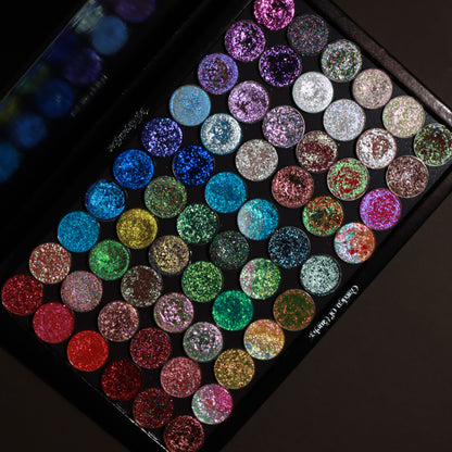 The Garden of Singles palette filled with glitter singles in a rainbow of shades, display only