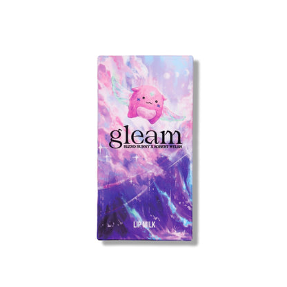 Gleam side outer carton, pink and purple cloudscape artwork with the gleam lettering.