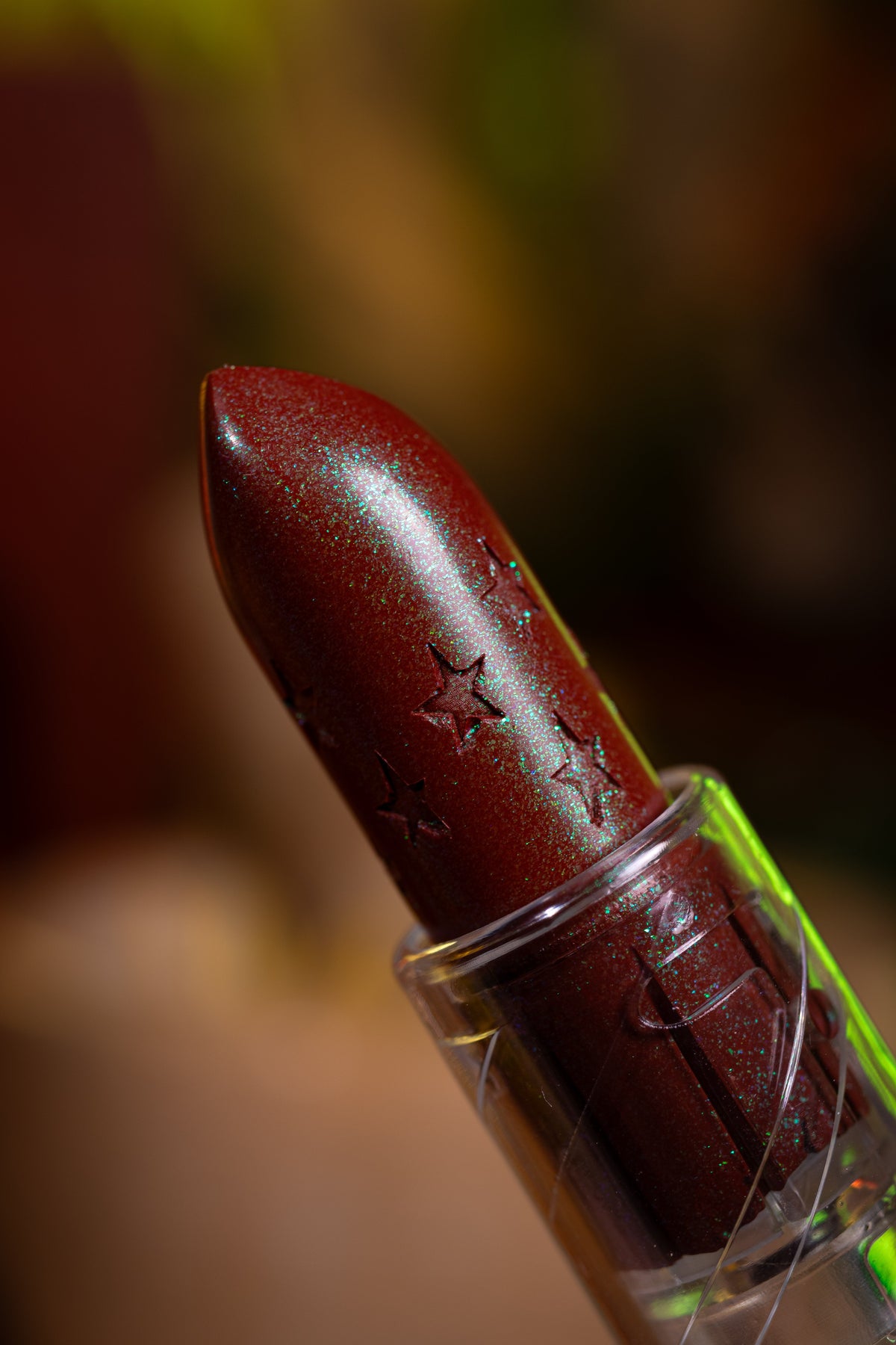 Bullet close-up in the star-etched clear tube.