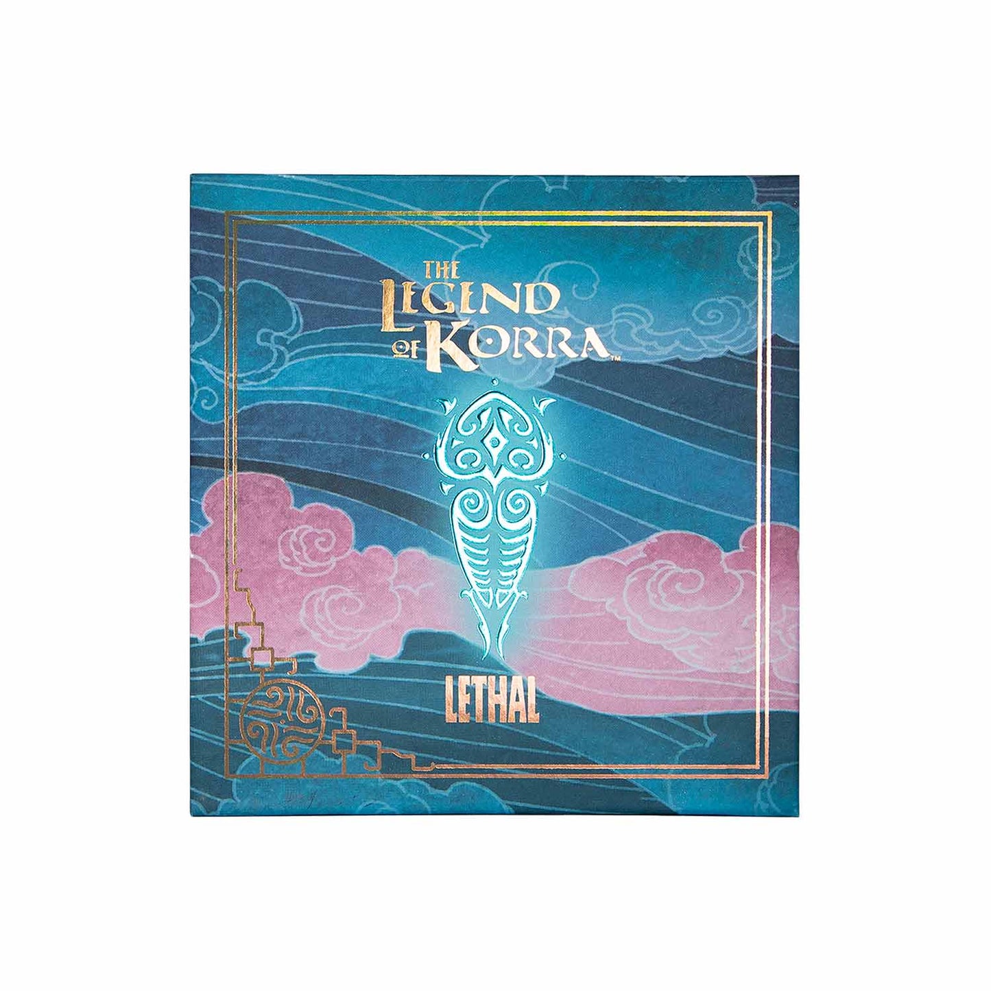 Raava magnetic palette closed, teal-blue case with Legend of Korra art and the Lethal logo