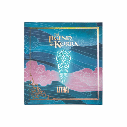 Raava magnetic palette closed, teal-blue case with Legend of Korra art and the Lethal logo