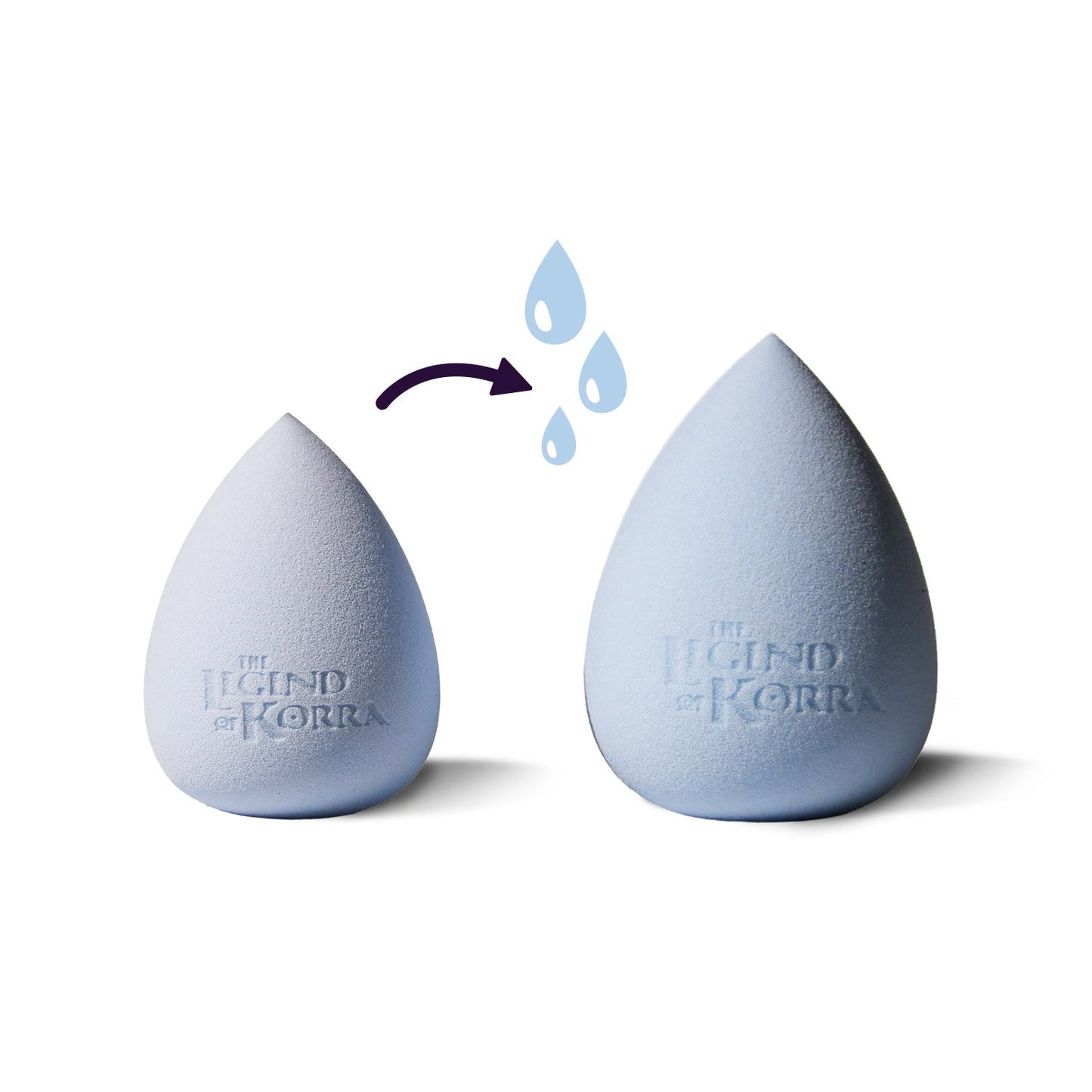 The Spirit World sponge shown blue then dampened, illustrating the colour change when wet
