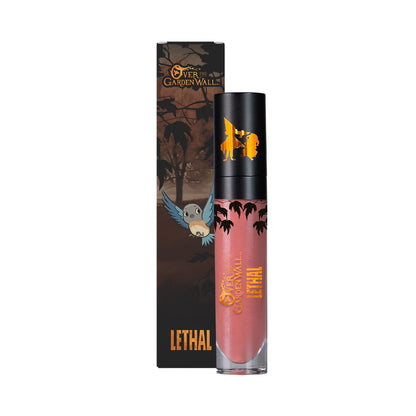 Adelaide's Scissors liquid lipstick, greige tube beside its box with Beatrice artwork