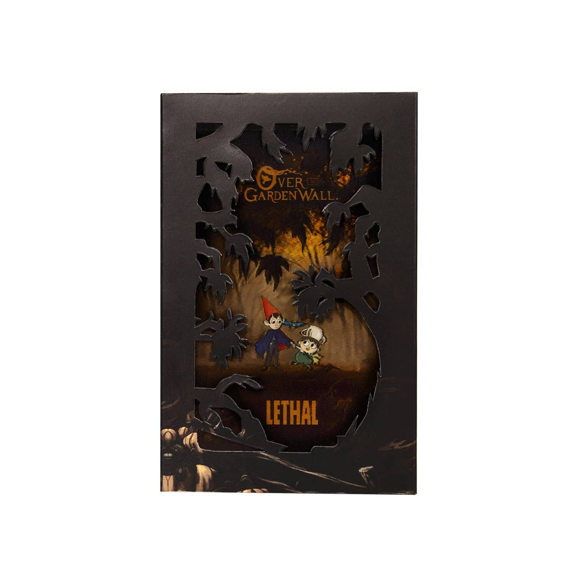 Closed palette in its laser-cut forest sleeve, lenticular Over the Garden Wall cover with the Lethal logo