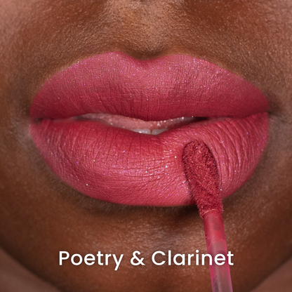 Poetry & Clarinet applied on deep skin, labelled with the shade name
