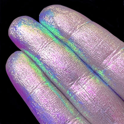 Mystic Haze swatch: deep violet shifts through periwinkle to turquoise