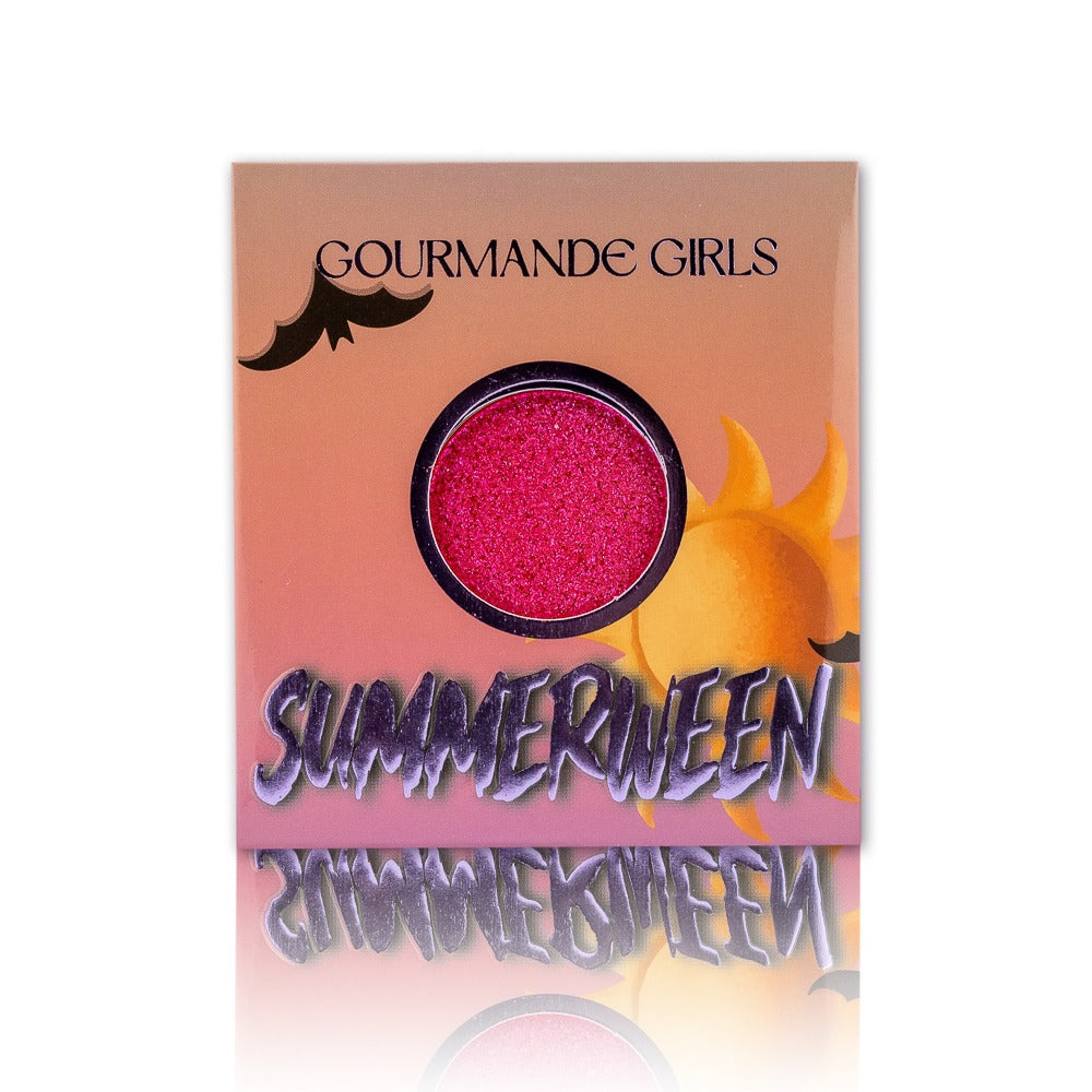 Cotton Candy Hex pressed pigment single, a high-shine duochrome shifting from coral to electric pink and fuchsia