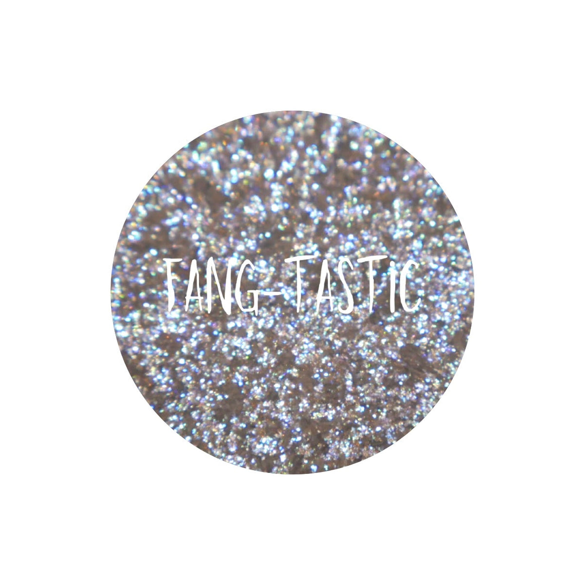 Fang-Tastic pan close-up, labelled: silver and light blue sparkles with a blue to purple shift