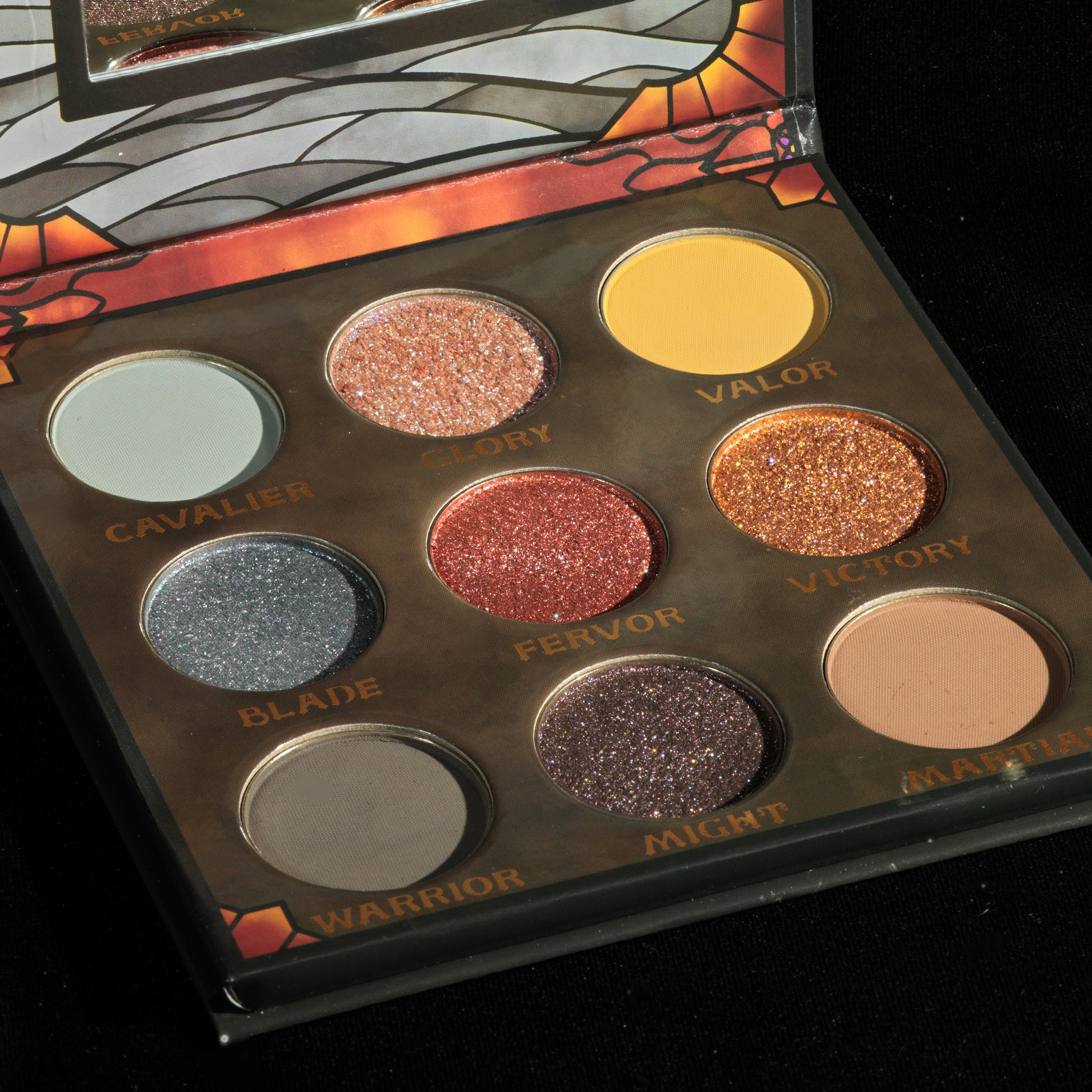 Fighter eyeshadow palette by Fantasy Cosmetica closeup