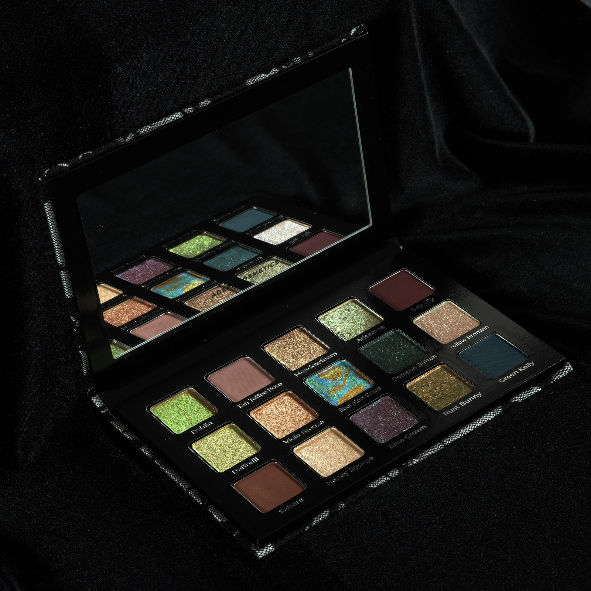 Flying fiddles eyeshadow palette by Adept Cosmetics opened