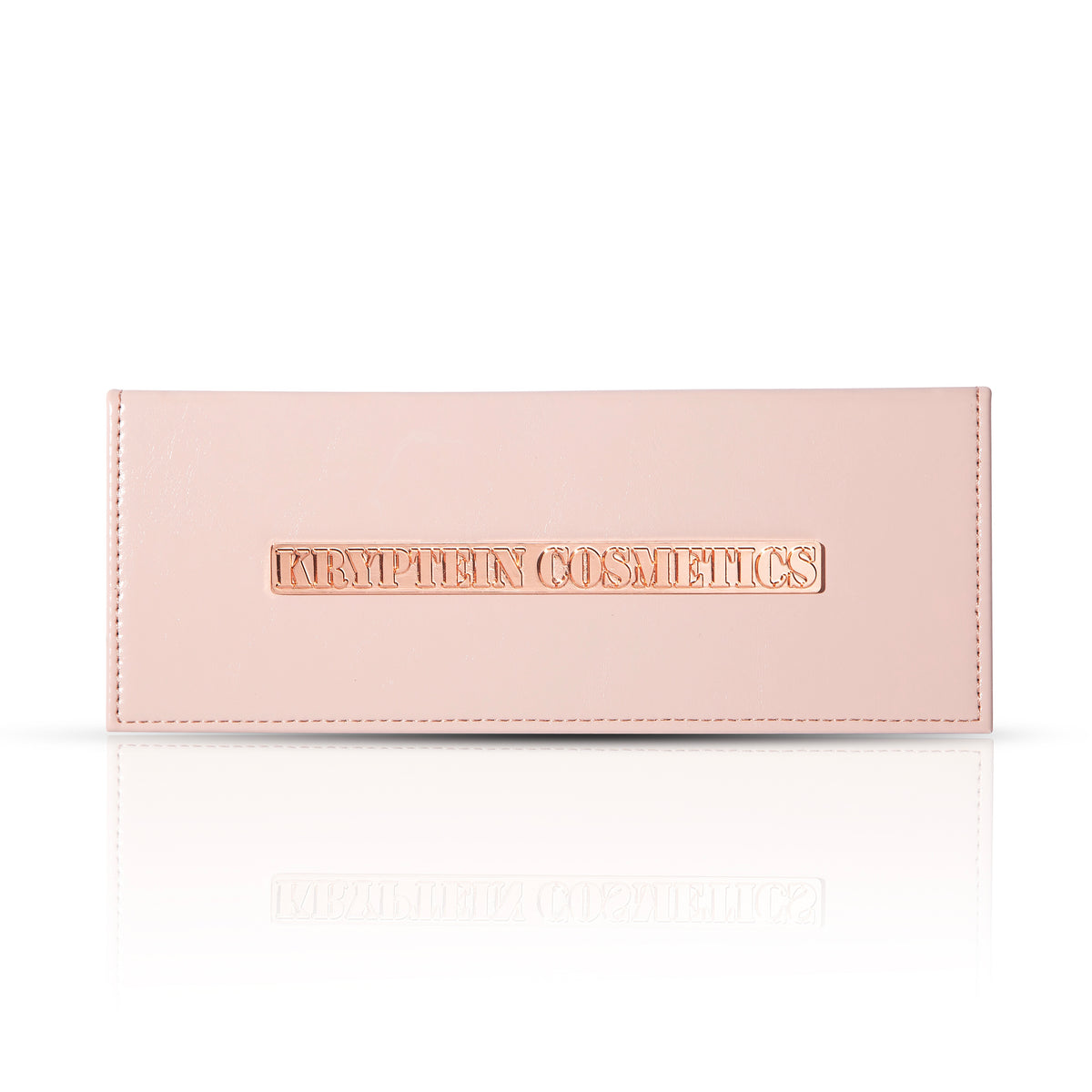 Pâtisserie palette closed, pale pink case with a rose gold Kryptein Cosmetics plaque