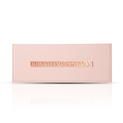 Pâtisserie palette closed, pale pink case with a rose gold Kryptein Cosmetics plaque
