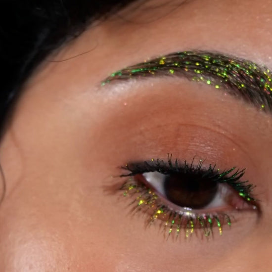 Cosmic Chlorophyll mascara topper product video, shade name top left