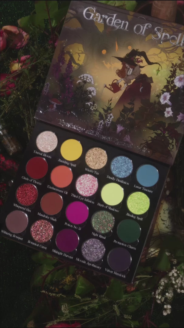 Video: all 20 shades swatched on a deep-skin arm beside the palette and its cover.