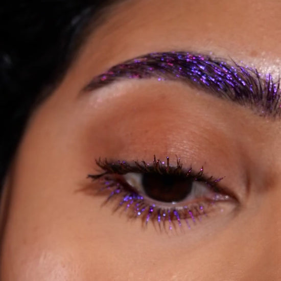 Lunar Petal mascara topper product video, shade name top left