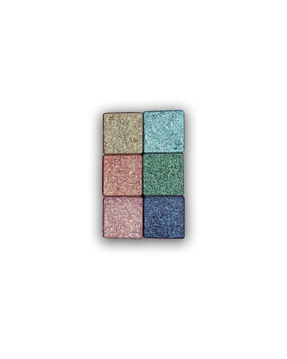Six Sickly Sweet shimmer pans in a two-by-three block on white