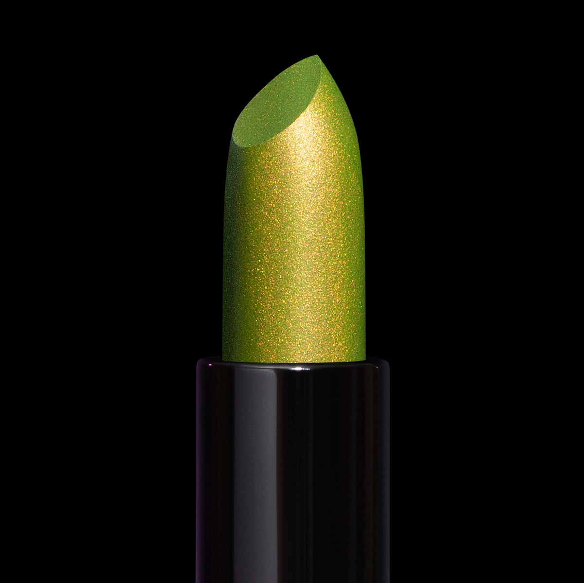 Creature Feature bullet close-up: chartreuse green packed with fine orange-gold shimmer