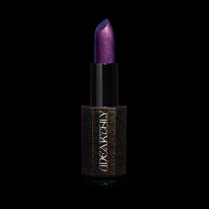 Final Cut open in the black sparkle hexagonal tube: violet bullet flecked with pink and blue shimmer