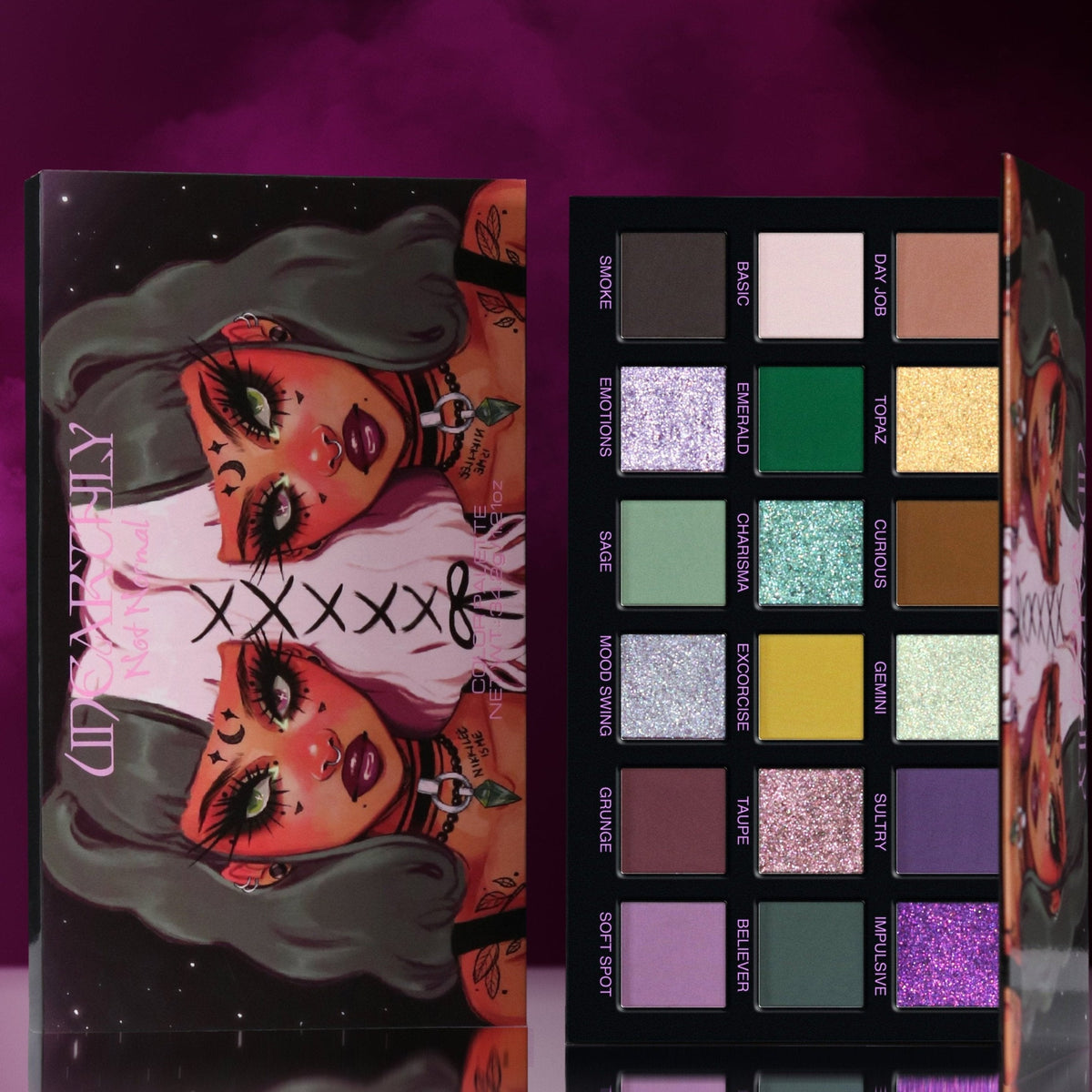 The Not Normal box beside the open palette on a magenta backdrop